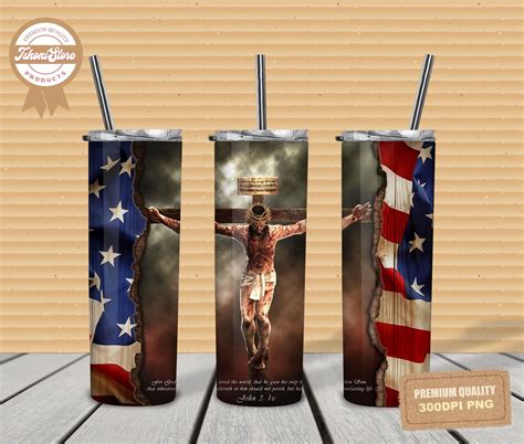 Jesus American Flag Oz Skinny Tumbler Sublimation Designs Etsy In