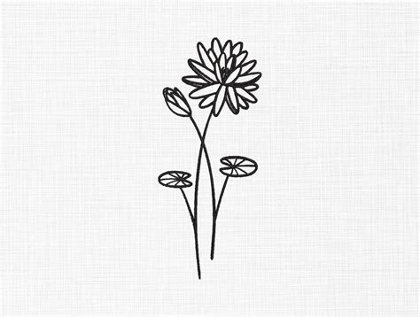 Water Lily Flower Embroidery Design Line Art Flower Embroidery Design Flowers Embroidery Design