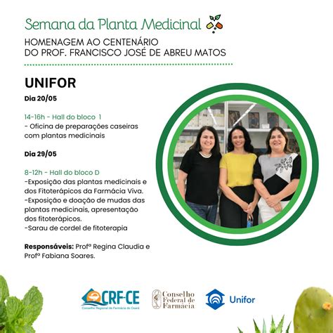 CRF CE e CFF em parceria o Curso de Farmácia da Unifor promovem a