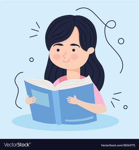 Cartoon Happy Girl Reading A Book Colorful Design Vector Image