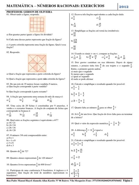 Lista De Exercícios Números Racionais Pdf