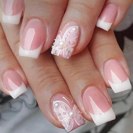 Amazon Votacos Press On Nails Ombre Short Square Fake Nails Nude False Nails With Daisy