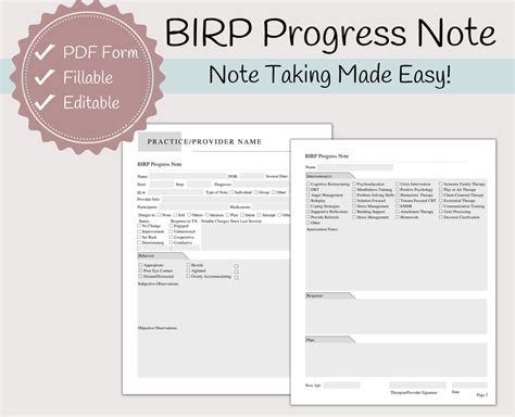 Birp Progress Note Psychotherapy Notes Therapy Tools Etsy Canada