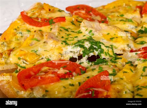Hot Tasty Chicken Pizza Stock Photo Alamy
