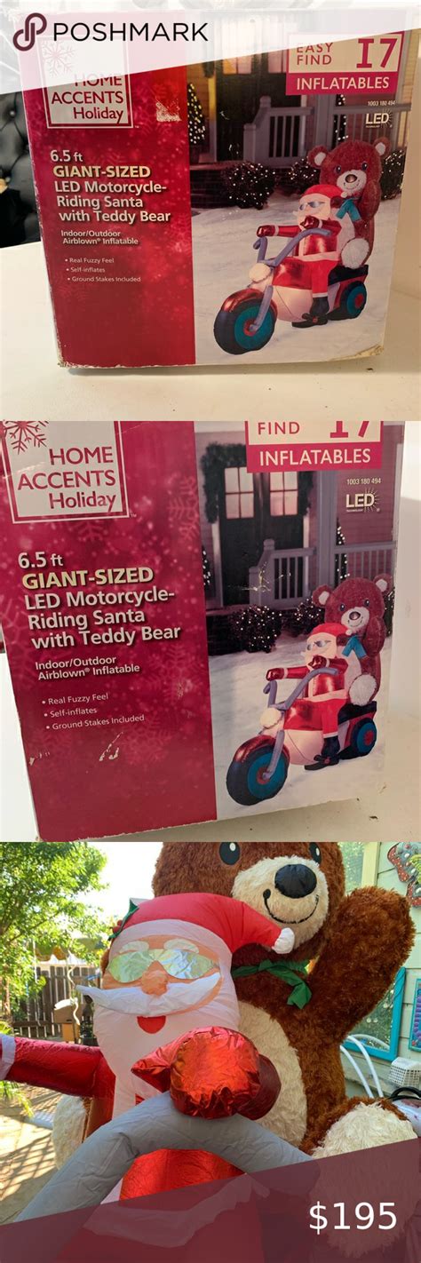 6 12 Giant Teddy Bear Santa Motorcycle Lighted Christmas Inflatable