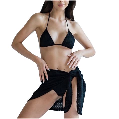 Wreesh Womens Piece Swimsuits Bikini Set With Sarong Bathing Suit Beach Cover Up Wrap Skirt