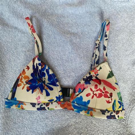 Floral Watercolor Neoprene Bikini Top Size Small Depop