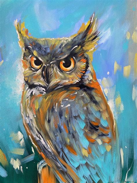 Картина маслом Сова на голубом фоне Филин Картина в интернет-магазине ...