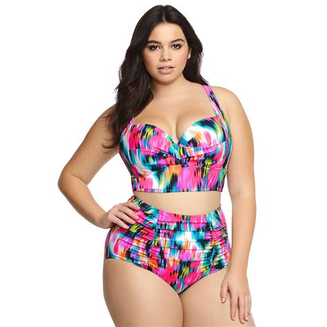 Sexy Printed Plus Size Women Low Waist Bikini Set Brazilian Big Chest Push Up Sexy Swimwear