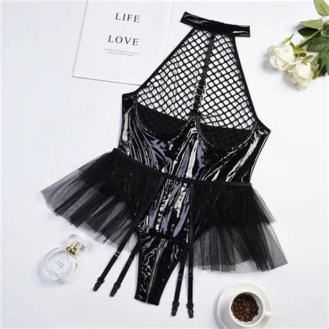Black Bow Choker Maid Lace Patchwork Lingerie Set Women 5 Piece Ball