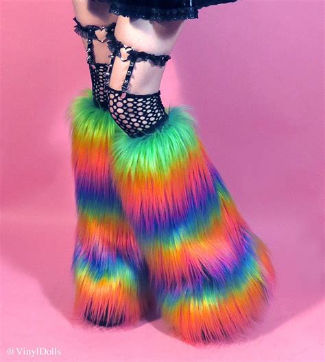 Rainbow Rave Fluffies Fuzzy Leg Warmers Rave Furry Boot Covers