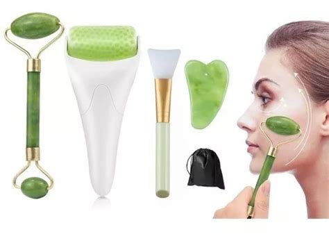 Rodillo Masajeador Facial Jade Gua Sha Ice Roller Kit Meses Sin