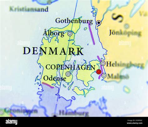 Geographic Map Of European Country Denmark With Important Cities Stock