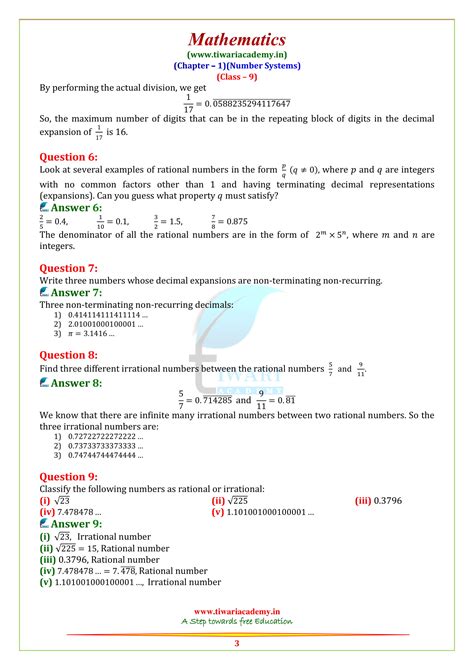 Ncert Solutions For Class Maths Chapter Number Systems In Pdf