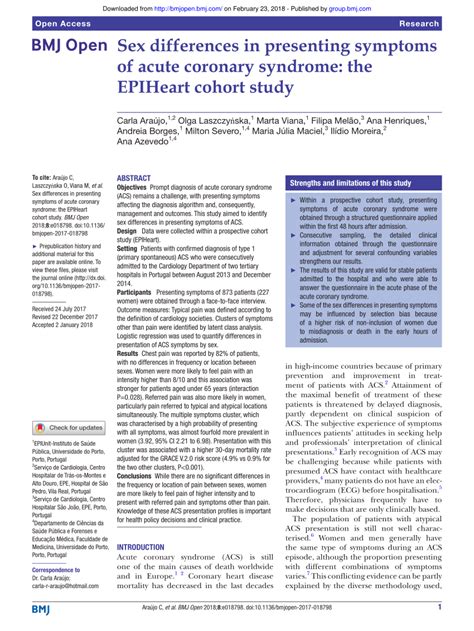 Pdf Sex Differences In Presenting Symptoms Of Acute Coronary Syndrome