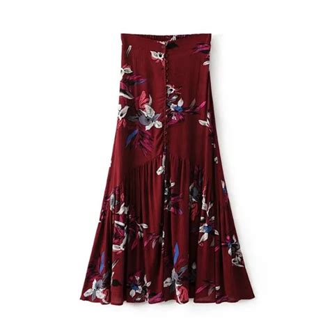 Vintage Floral Print Long Skirts Women Summer Elegant Beach Maxi Skirt Boho High Waist