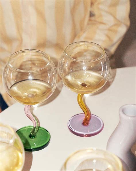 Handblown Bubble Wine Glass Retro Whimsical Eclectic Wavy Stemmed Go