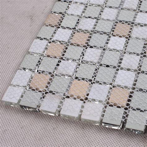 Crystal Mosaic Tile Kitchen Backsplash Brushed Stainless Steel With Base Crackle Glass Mosaic