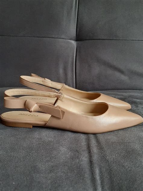 Sapatilha Nude Couro Slingback Bico Fino Arezzo Sapatilha Feminina