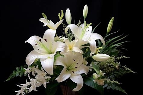 Premium AI Image | A bouquet of lilies with a black background.