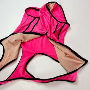 S One Piece Neon Pink Swimsuit One Piece Vintage Beach Babe Zip Front Hot Pink Sporty
