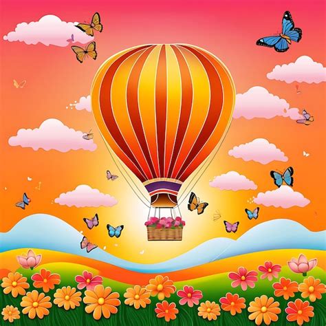 Premium Vector Hot Air Balloon Floats Through The Sky
