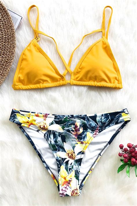 Gelb Blumen Kreuz Bikini
