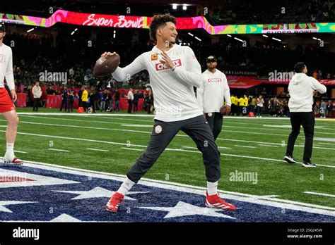 Kansas City Chiefs quarterback Patrick Mahomes warms up prior to the