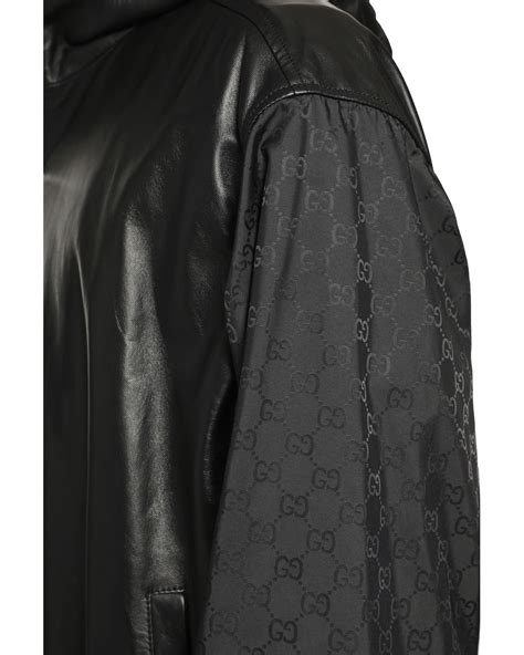 gucci hooded leather bomber jacket  black  men lyst uk