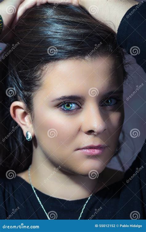 Pretty Brunette With Intense Eyes Closeup Stock Photo Image Of Caucasian Pretty 55012152