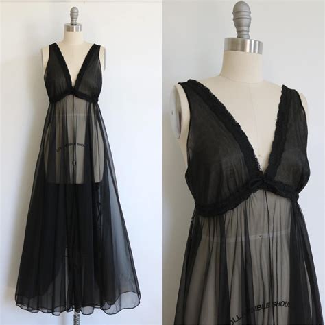 Vintage Black Sheer Sexy Lace Nightgown Lingerie Bridal S Mistee Etsy