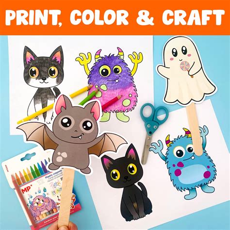 Fall Halloween Printable Craft for Kids, DIY Halloween Puppet Template