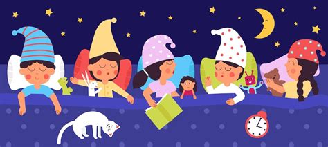 Premium Vector | Sleepy kids Night dreams children sleep in bed with ...