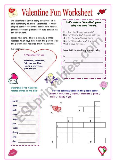 Valentine Fun Worksheet Esl Worksheet By Zora