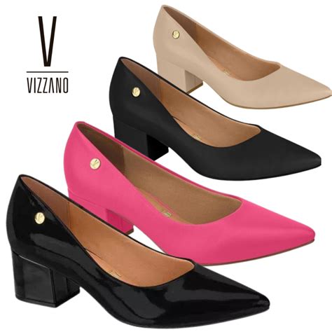 Scarpin Salto Baixo Quadrado - Sapato Scarpin Feminino Vizzano Salto Baixo Quadrado Bloco Grosso Bico ...