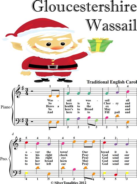 Gloucestershire Wassail Easy Piano Sheet Music With Colored Notes Ebook By Traditional Christmas