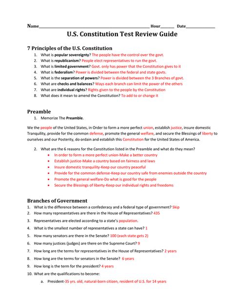 Constitutional Principles Worksheet Answers