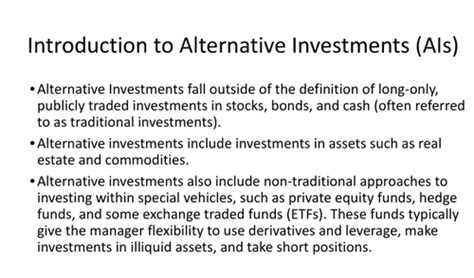 Topic Introduction To Alternative Investments Flashcards Quizlet