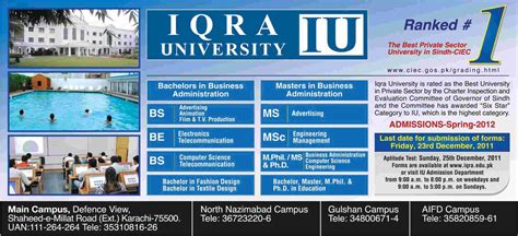 Iqra University Islamabad Admission Form 2022 Admission Form