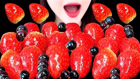 Asmr Candied Fruit Strawberry Blueberry Tanghulu Eating Sounds Mukbang