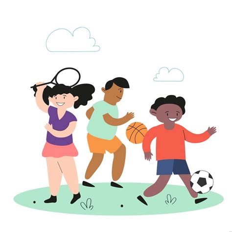 Illustration Of Children Playing Sports Royalty Free Svg Cliparts