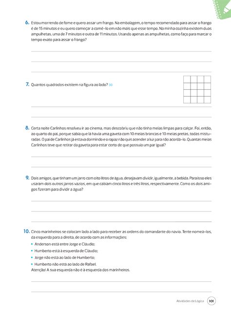 Exercícios De Raciocínio Lógico Matemático Com Gabarito 7 Ano