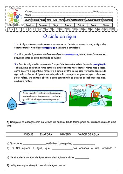 Exercícios Sobre O Ciclo Da água