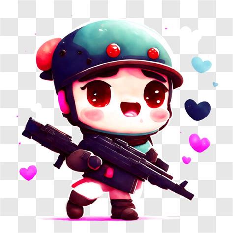 Download Cartoon Character with Assault Rifle and Hearts PNG Online - Creative Fabrica