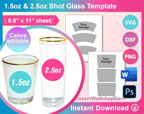 1 5oz Shot Glass Template 2 5oz Shot Glass Template Sublimation Canva Ms Word Psd Png Svg