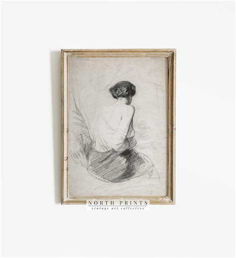 Antique Woman Sketch Art Bathroom Neutral Wall Art Nude Etsy