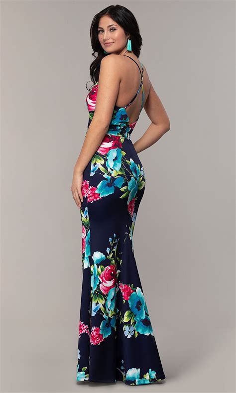 Long Floral Print V Neck Prom Dress By Simply Floral Print Prom Dress