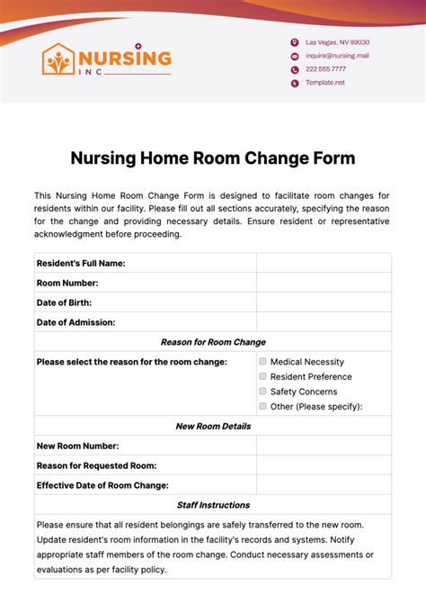 Free Nursing Home Room Change Form Template to Edit Online