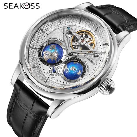 SEAKOSS мужские механические часы с двойным глобусом | AliExpress