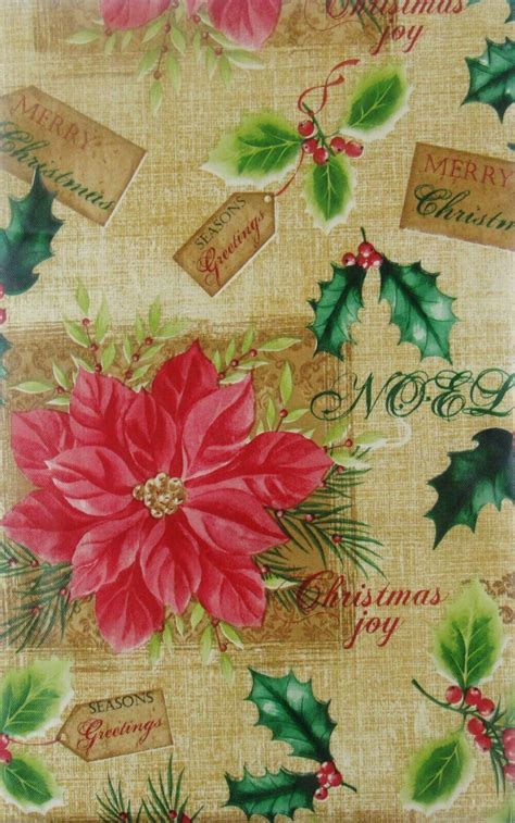 Poinsettias And Holly With Christmas Tags Vinyl Flannel Back Tablecloth Var Size Ebay